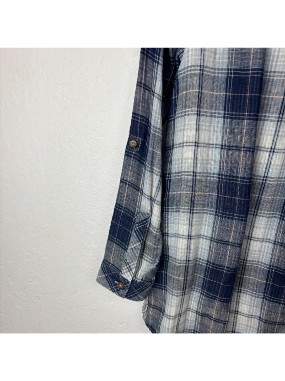 ✨3/$30 J. Jill Denim S P Blue White Plaid Button-Up Long Sleeve Cotton Top Blous - Picture 6 of 6